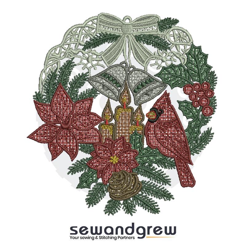 FSL Christmas Candle Cardinal 5 wide Embroidery design
