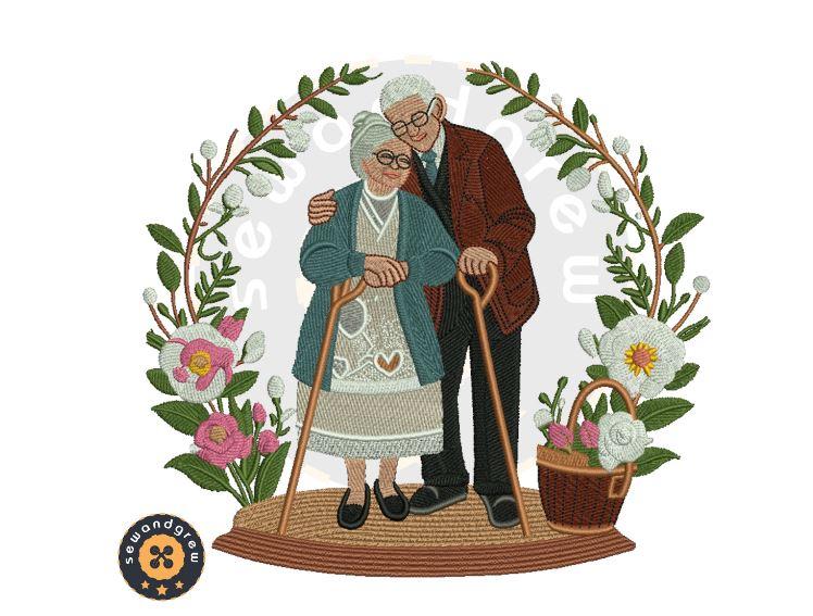 Old Couple Embroidery Design