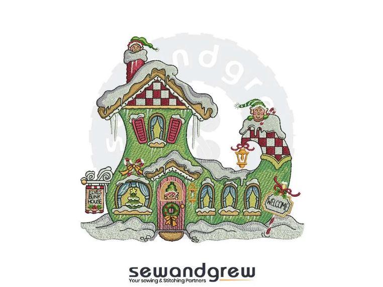 Elf Shoe House Embroidery Design
