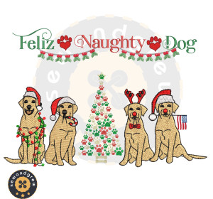 FELIZ NAUGHTY DOGS EMBROIDERY DESIGN