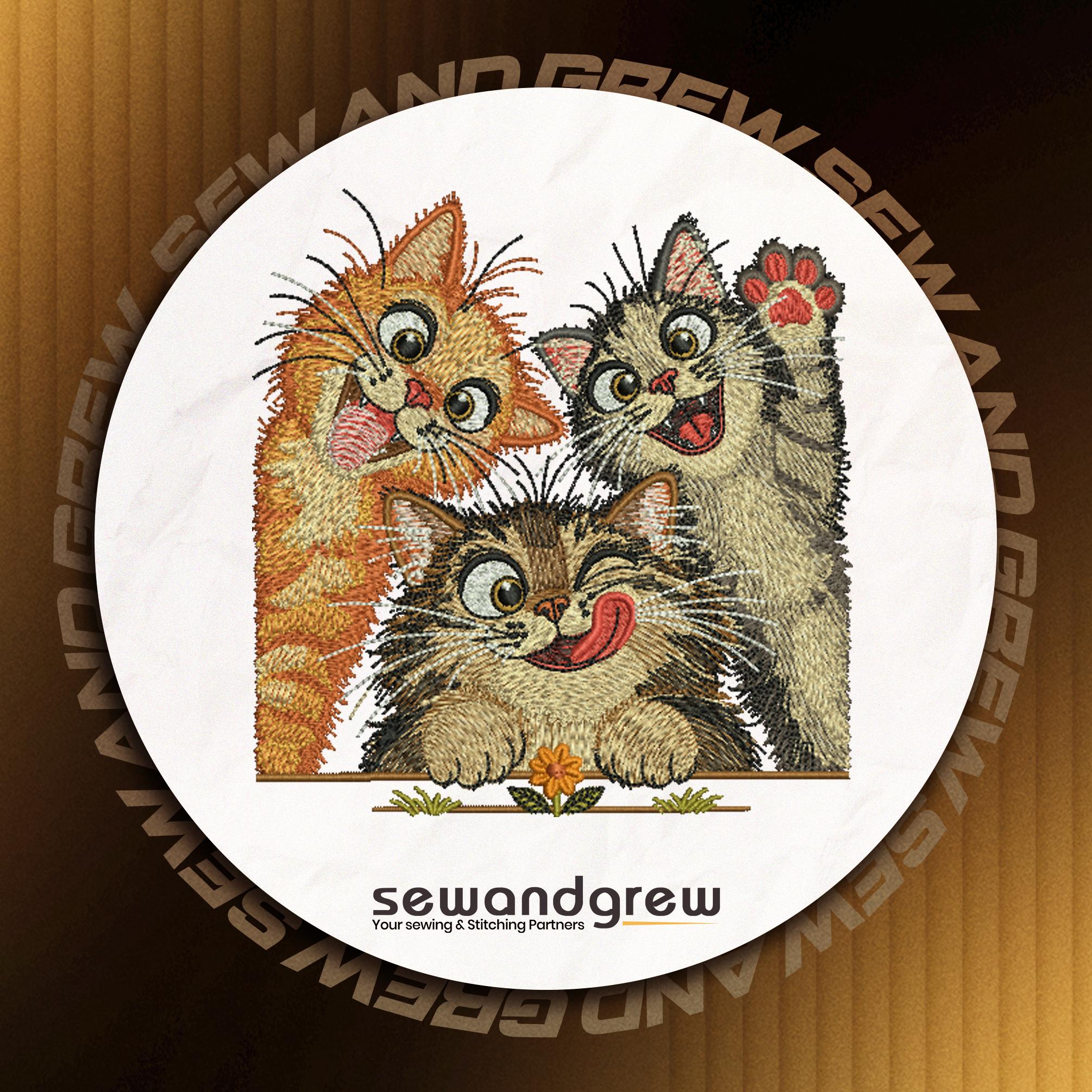 Goofy Cats Embroidery Design