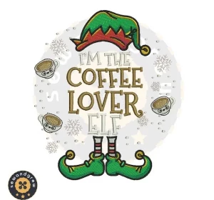 Coffee Lover Elf Embroidery Design