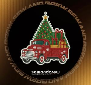 Red Truck Christmas Ornament Embroidery Design